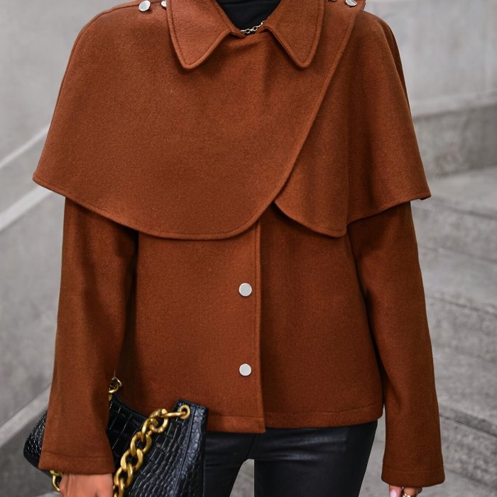 Polyester Women's Casual Jacket with Stand Collar, Zipper Closure, Elegant Design for Autumn and Winter