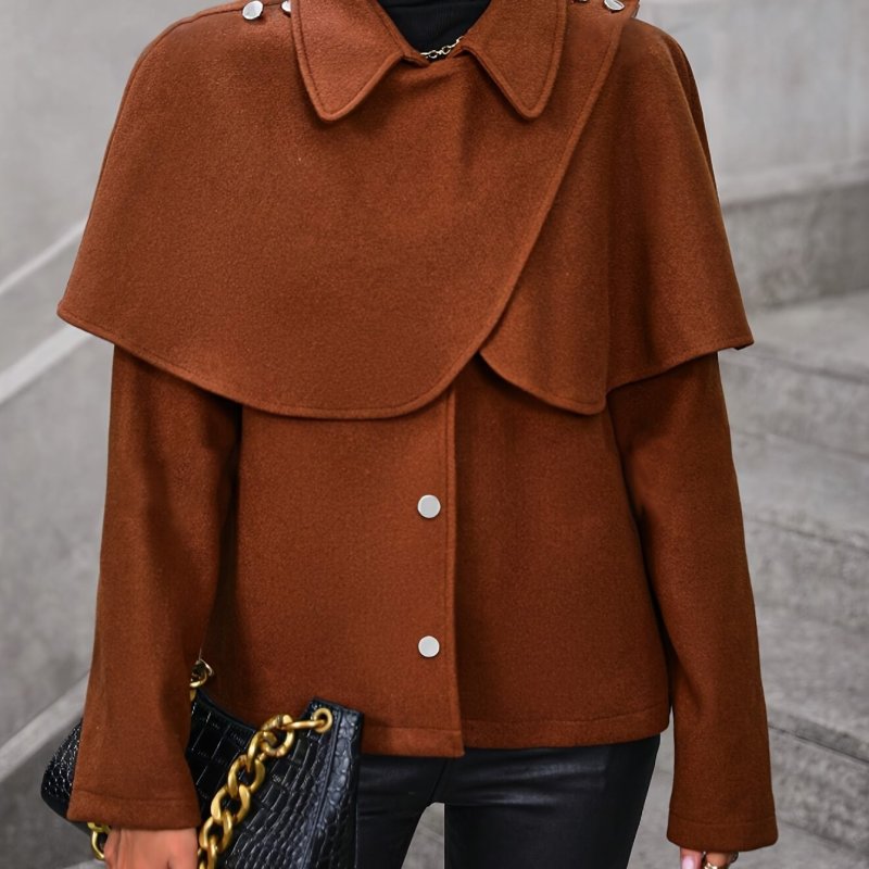 Polyester Women's Casual Jacket with Stand Collar, Zipper Closure, Elegant Design for Autumn and Winter