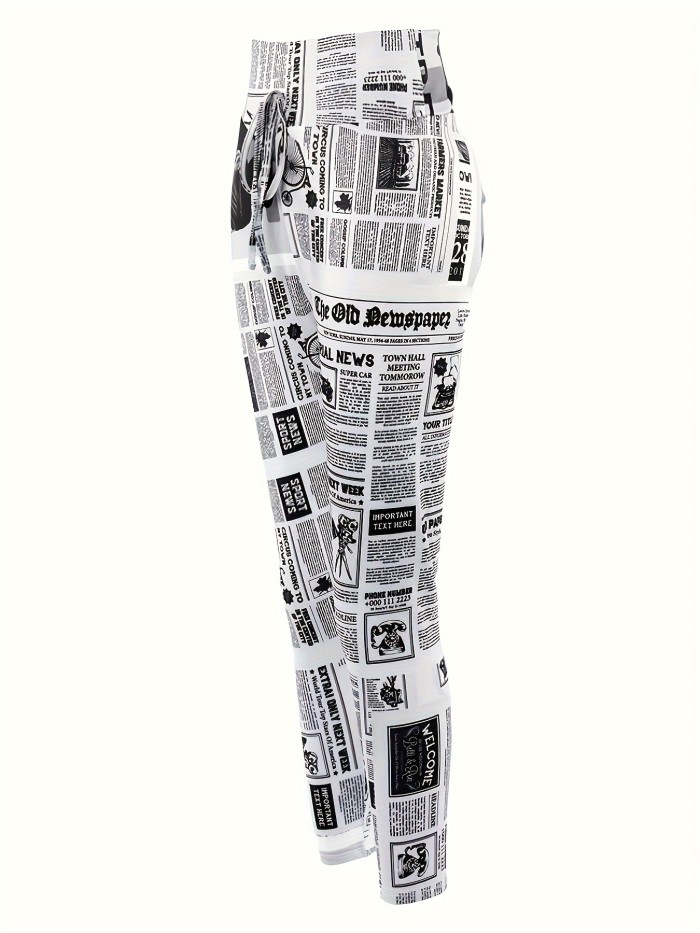 Retro Sports Leggings Retro High Waist Newspaper Printed Sports Leggings for Women