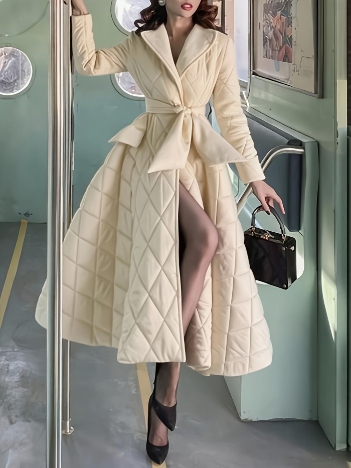 Women's Elegant A-Line Silhouette Long Sleeve Coat Dress with Belt Detail & Flared Hem