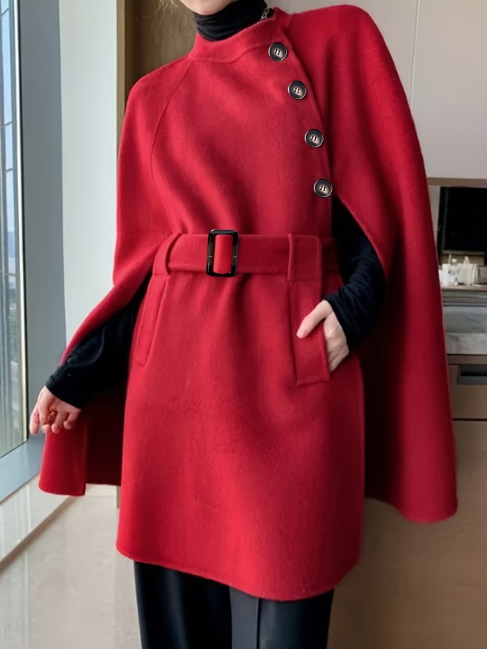 Women's Elegant Cape Sleeve Mock Neck Coat Cardigan