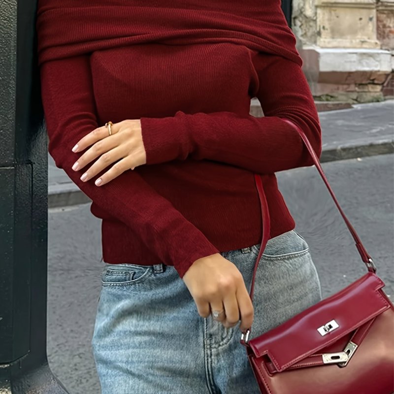 Women'S Chic Party Elegant Off-the-Shoulder Long Sleeve Pullover  Sweater