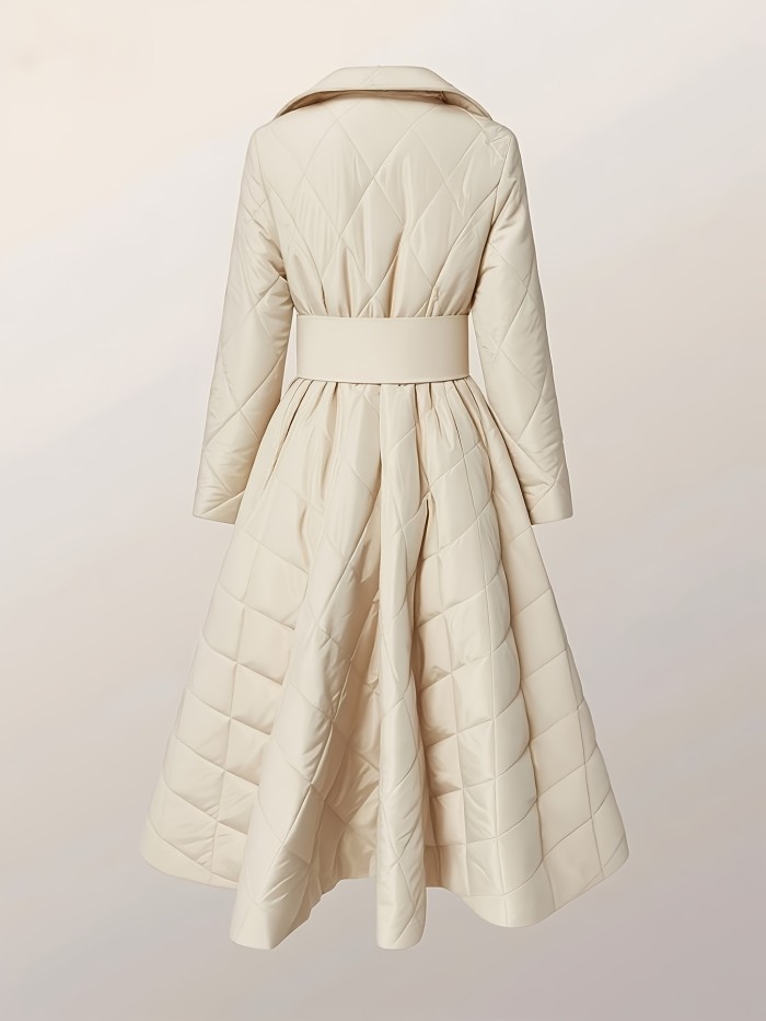 Women's Elegant A-Line Silhouette Long Sleeve Coat Dress with Belt Detail & Flared Hem