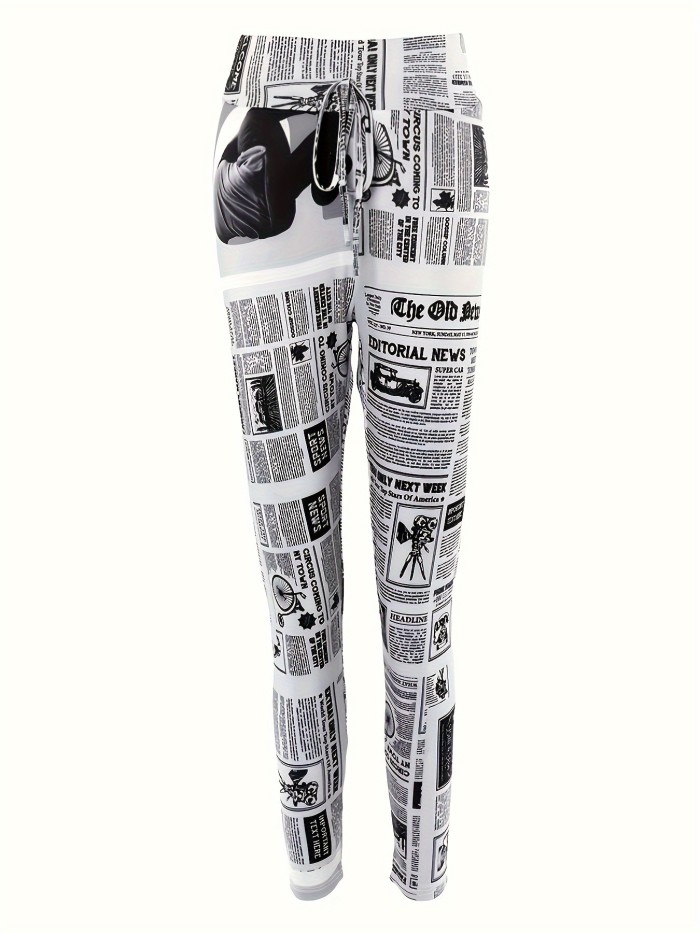 Retro Sports Leggings Retro High Waist Newspaper Printed Sports Leggings for Women