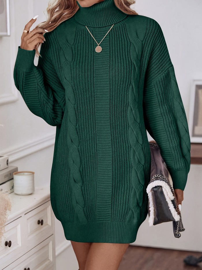 Women'S Emerald High Neck Long Sleeve A-Line Sweater Dress
