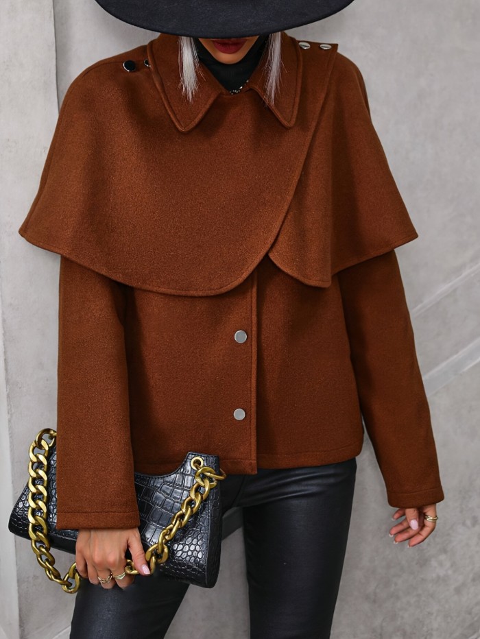 Polyester Women's Casual Jacket with Stand Collar, Zipper Closure, Elegant Design for Autumn and Winter