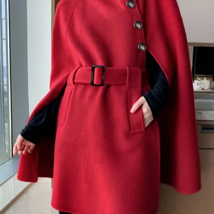 Women's Elegant Cape Sleeve Mock Neck Coat Cardigan