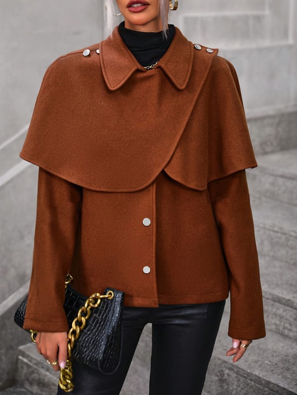 Polyester Women's Casual Jacket with Stand Collar, Zipper Closure, Elegant Design for Autumn and Winter