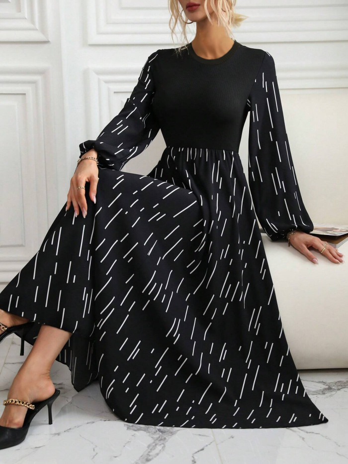 Women's Elegant Round Neck Bohemian A-Line Maxi Dress