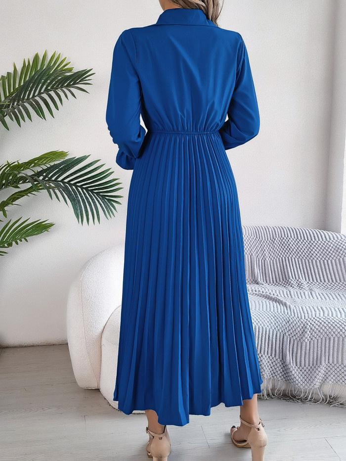 Women'S Elegant Casual Collared Button-Front Long Sleeve A-Line Maxi Dress