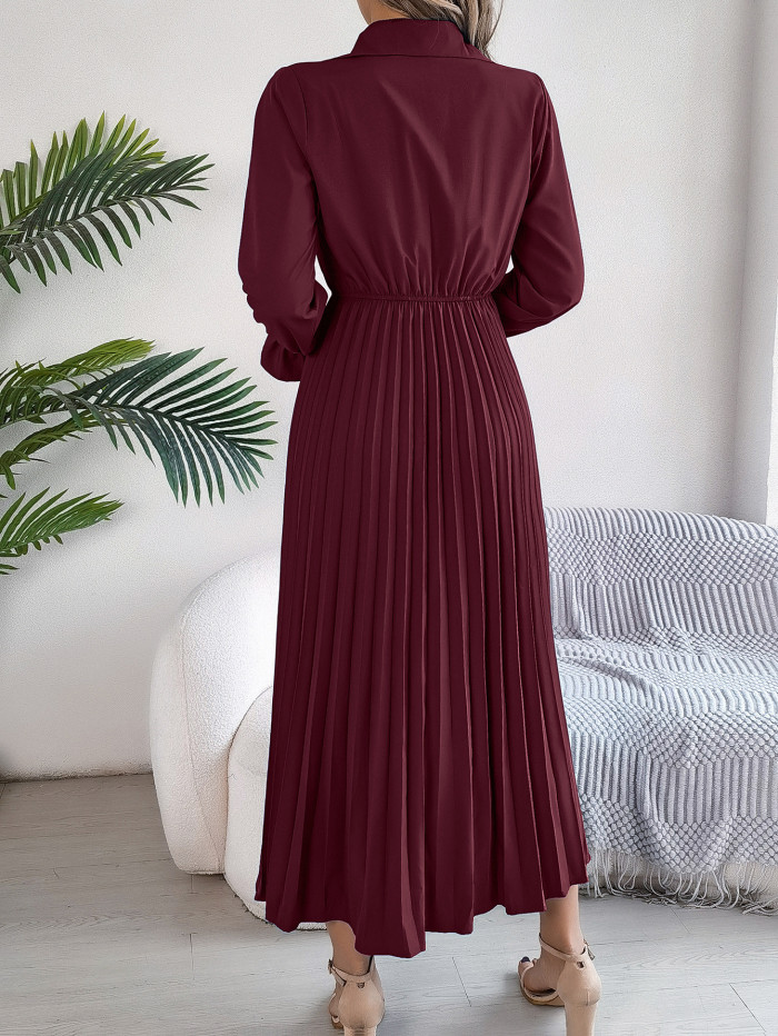 Women'S Elegant Casual Collared Button-Front Long Sleeve A-Line Maxi Dress