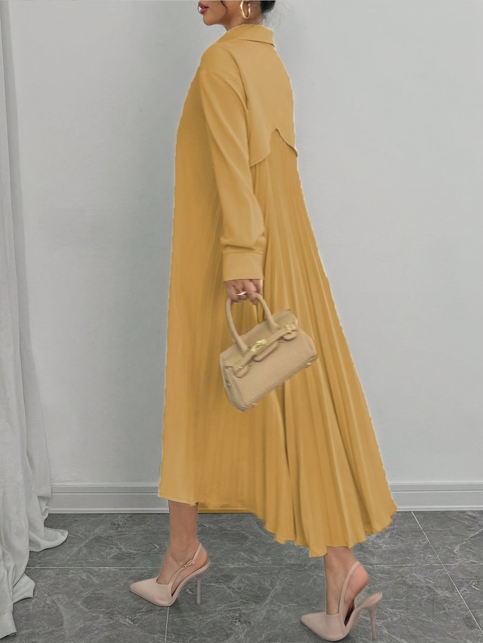 Women'S Long Sleeve Button-Front Blouse Dress
