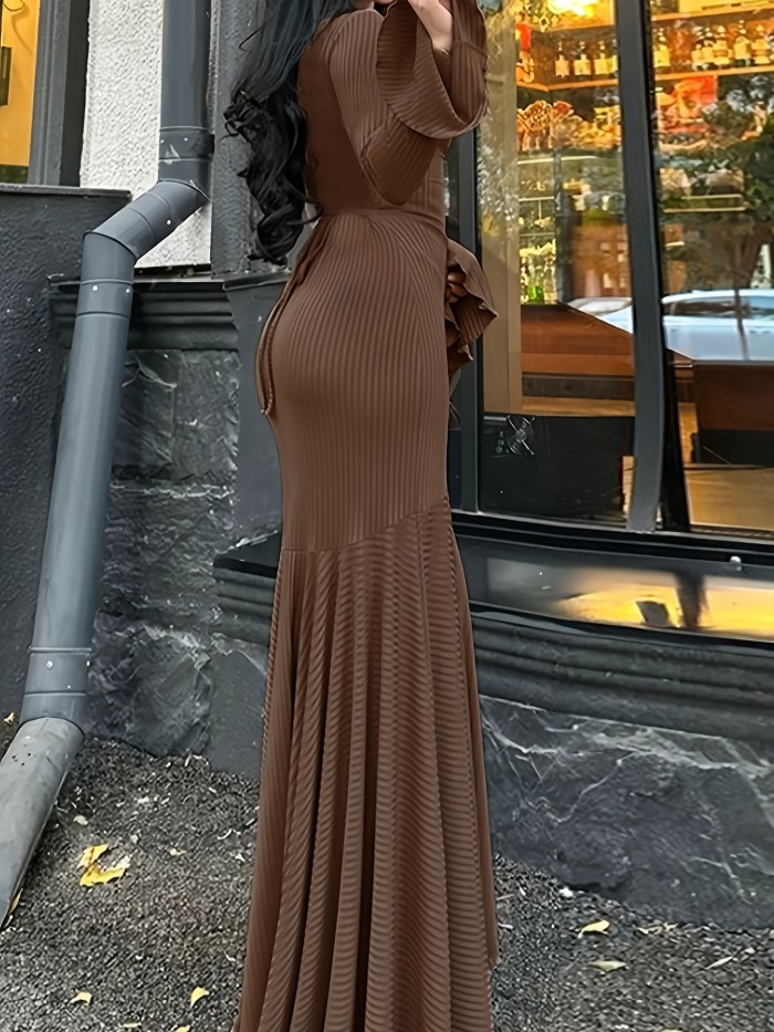 Flared Sleeve Mermaid Dress Flared Sleeve Mermaid Dress | Round Neck Solid Color Style