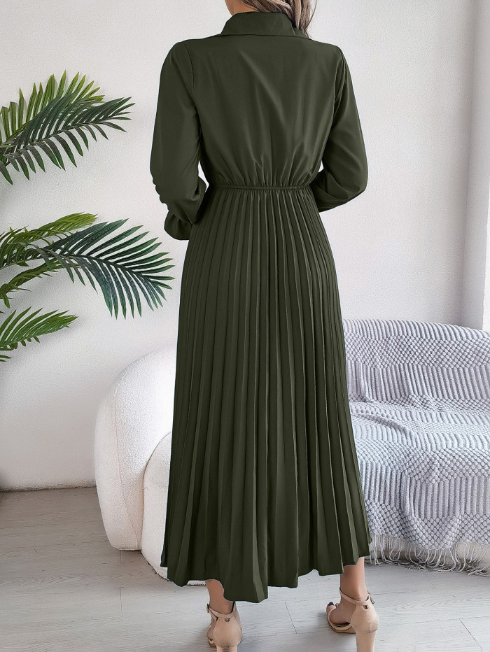 Women'S Elegant Casual Collared Button-Front Long Sleeve A-Line Maxi Dress