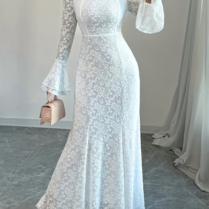 Elegant Mermaid Trumpet Sleeve Square Neck Adjustable Neck Lace Women's Mermaid Dress