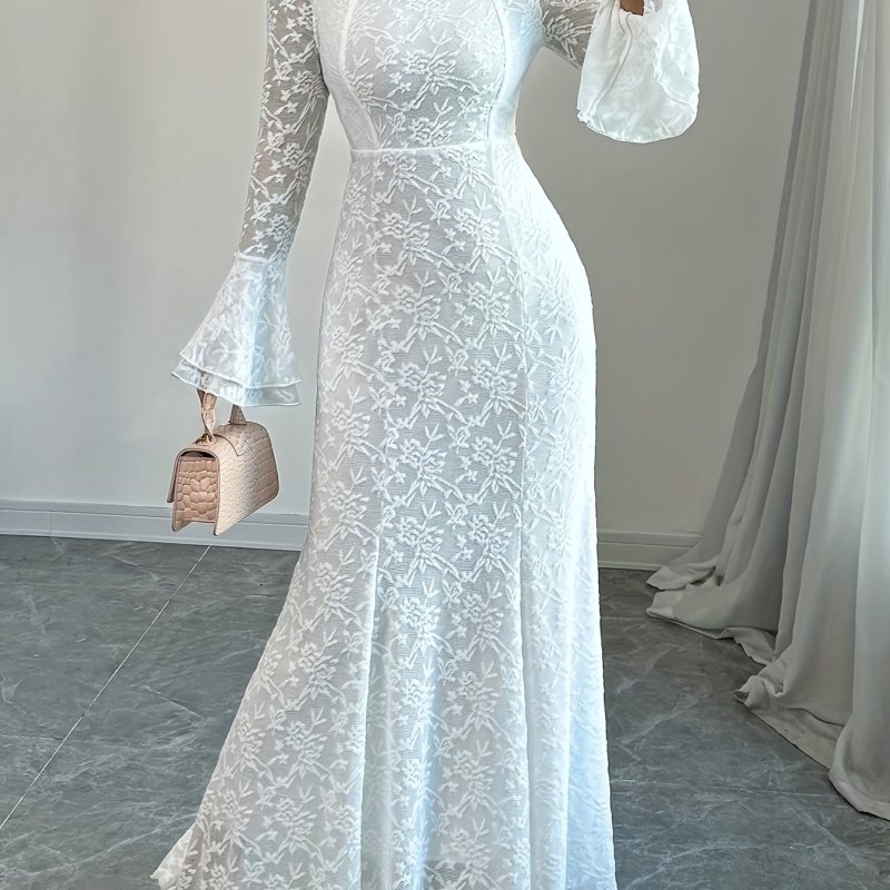 Elegant Mermaid Trumpet Sleeve Square Neck Adjustable Neck Lace Women's Mermaid Dress