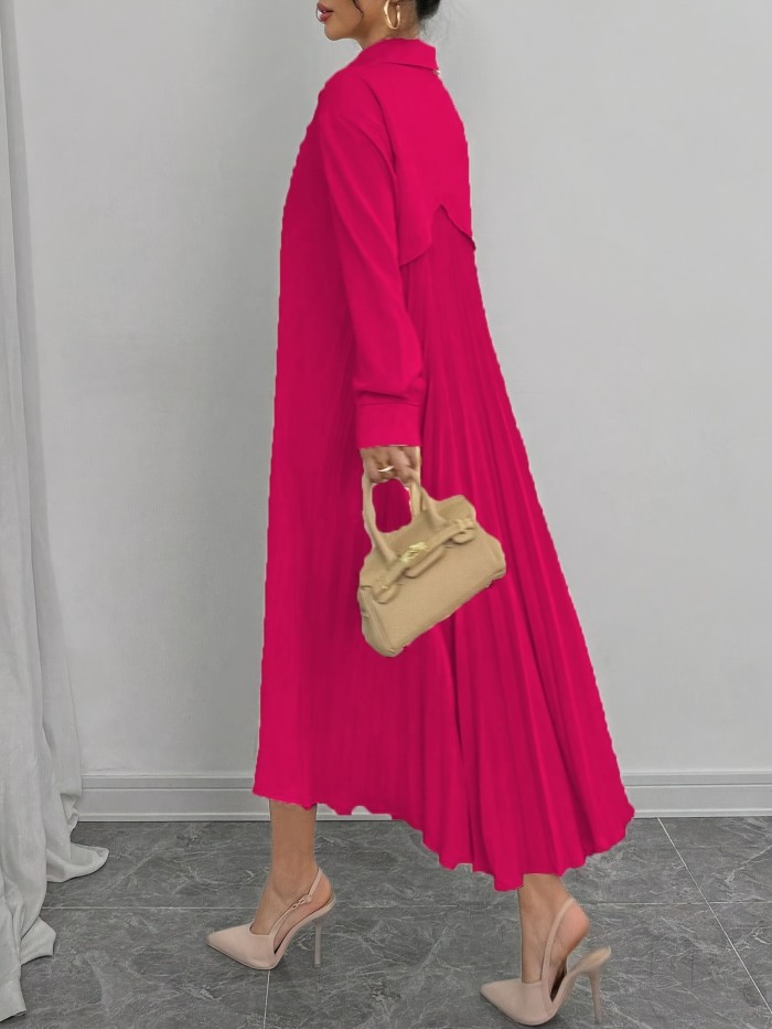 Women'S Long Sleeve Button-Front Blouse Dress