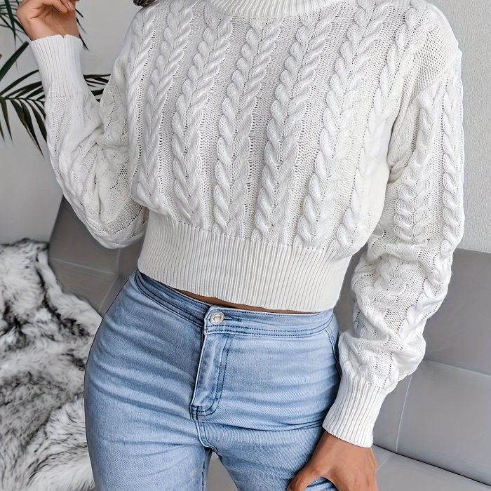 Women's Elegant Cable Cropped Sweater