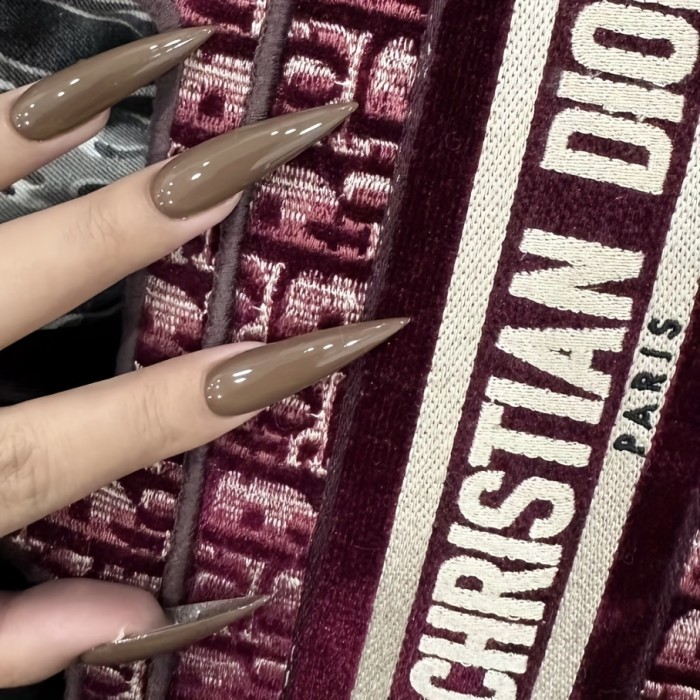 Ten-Pack Handmade Wearable Nails for Women Full Coverage Nail Stickers Reusable Long Teardrop Manicure Sheets Solid Chocolate Brown
