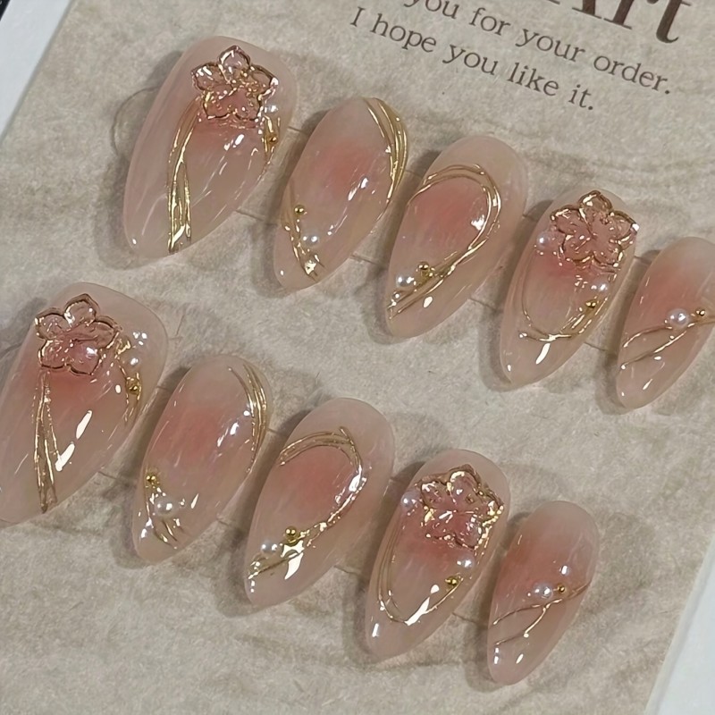 10pcs Of Wearable Nail Art Almond Shaped Handmade Nail Art