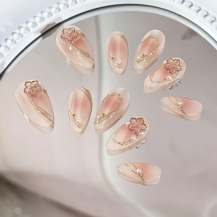 10pcs Of Wearable Nail Art Almond Shaped Handmade Nail Art