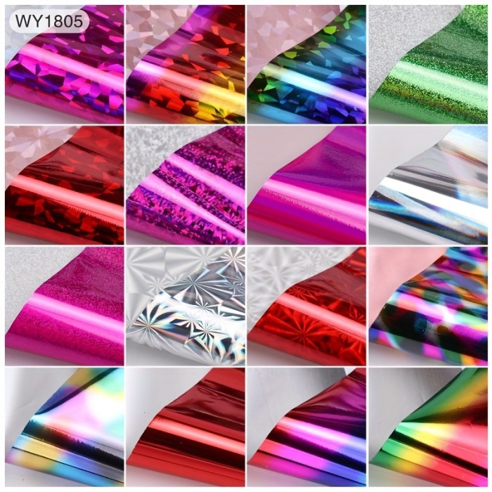 16 Sheets Nail Art Foil Transfer Set Paper Manicure Starry Nail Stickers Fashion Adhesive Nail Decals For Women Girls