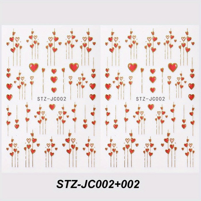 3D Valentine'S Day Heart & Golden Stripe Nail Stickers