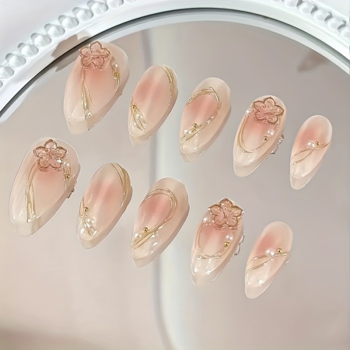 10pcs Of Wearable Nail Art Almond Shaped Handmade Nail Art