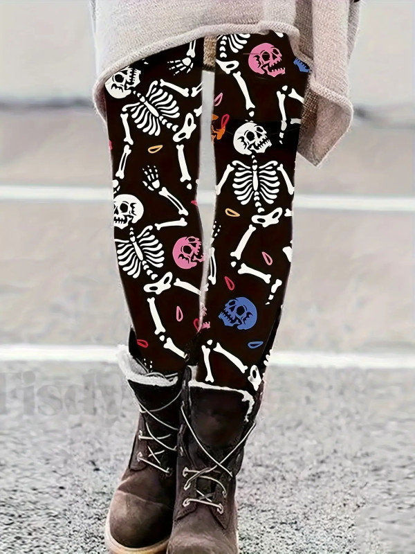 Women's Plus Size Full-Length Halloween Skull Print Leggings