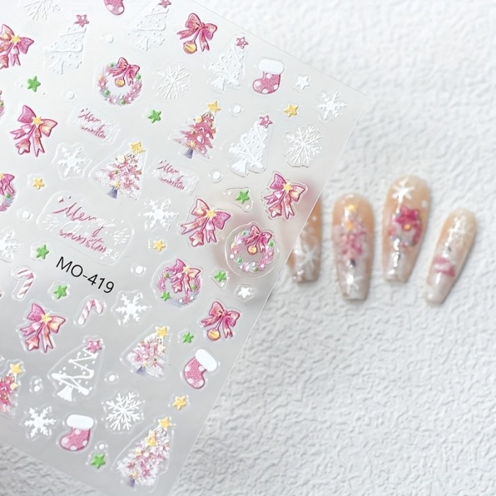 3D Pink Christmas Shell Nail Art Stickers