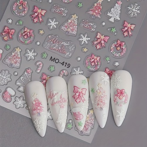 3D Pink Christmas Shell Nail Art Stickers