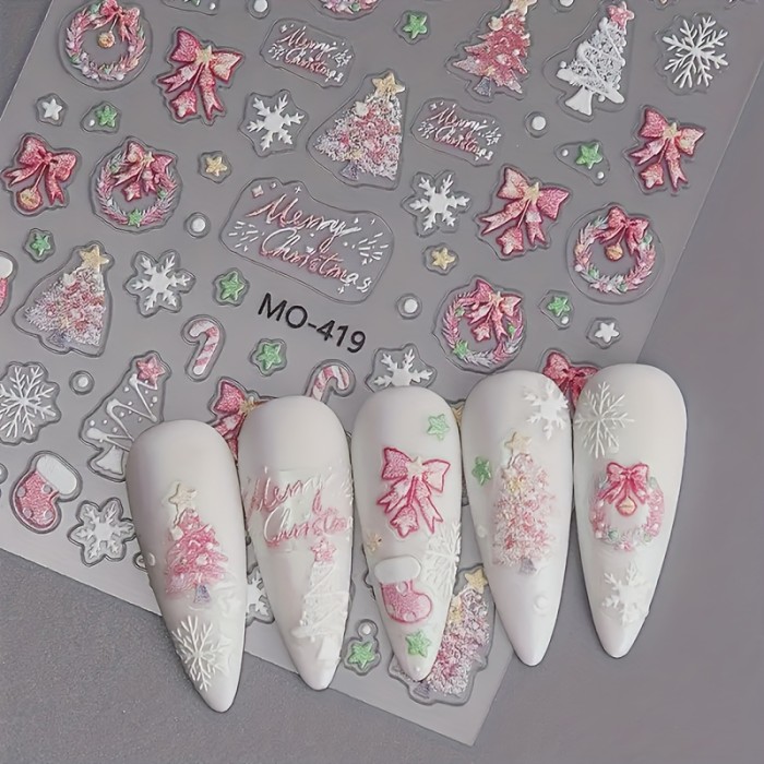 3D Pink Christmas Shell Nail Art Stickers