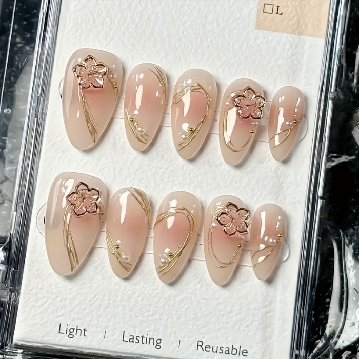 10pcs Of Wearable Nail Art Almond Shaped Handmade Nail Art