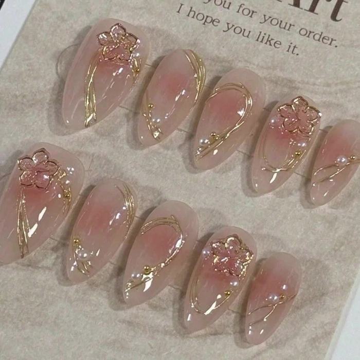 10pcs Of Wearable Nail Art Almond Shaped Handmade Nail Art