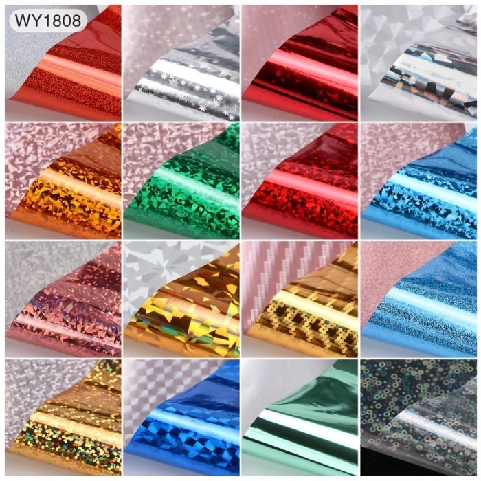 16 Sheets Nail Art Foil Transfer Set Paper Manicure Starry Nail Stickers Fashion Adhesive Nail Decals For Women Girls