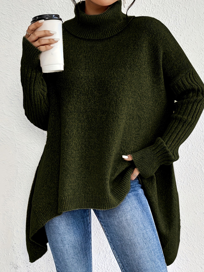 Women's Thick Sweater - Oversized High Neck Turtleneck Sweater Coat-like Top