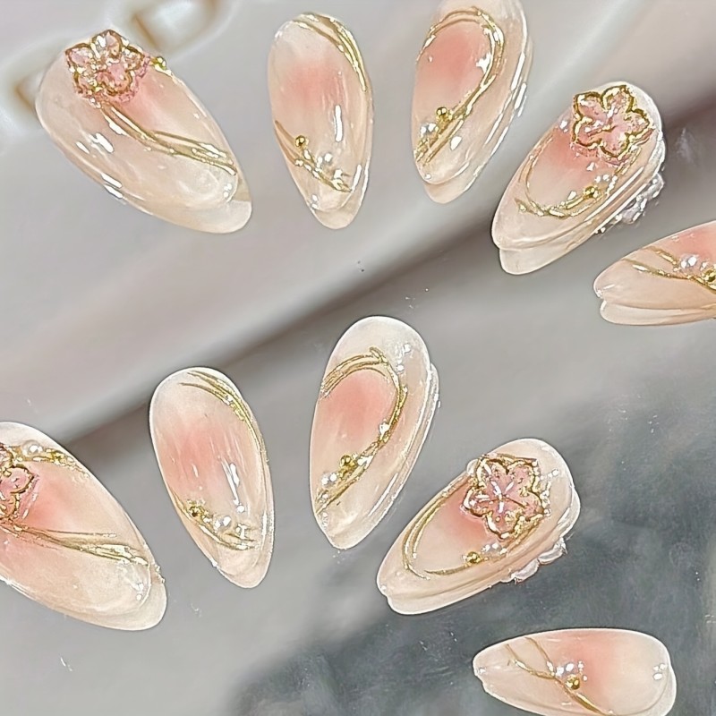 10pcs Of Wearable Nail Art Almond Shaped Handmade Nail Art