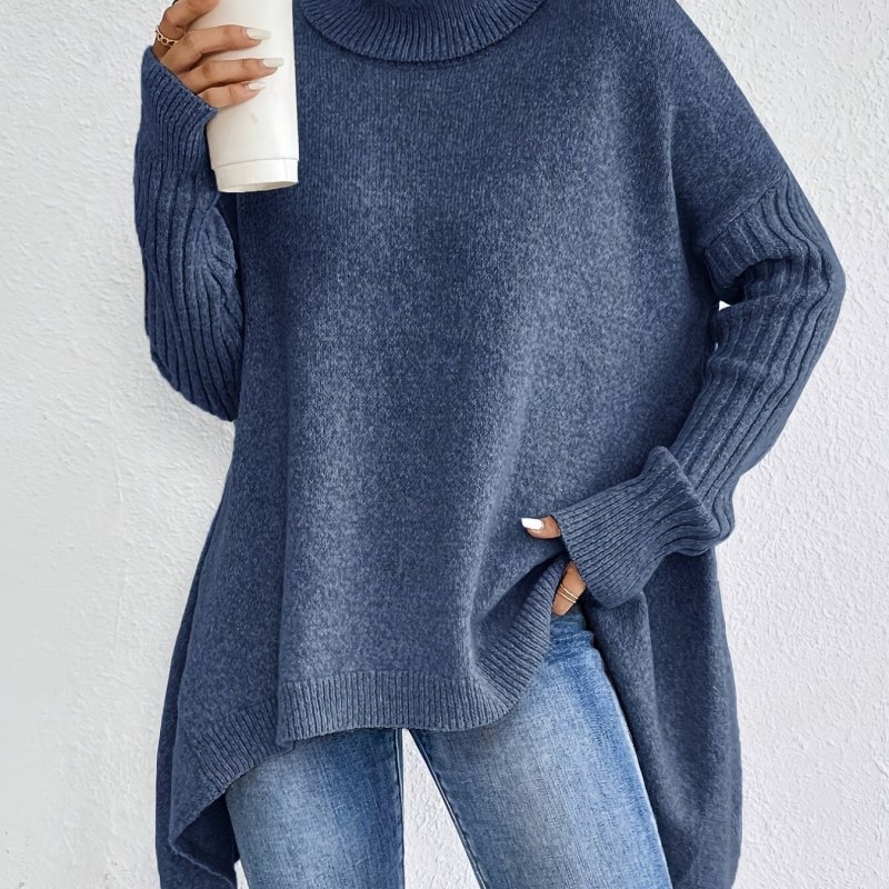 Women's Thick Sweater - Oversized High Neck Turtleneck Sweater Coat-like Top