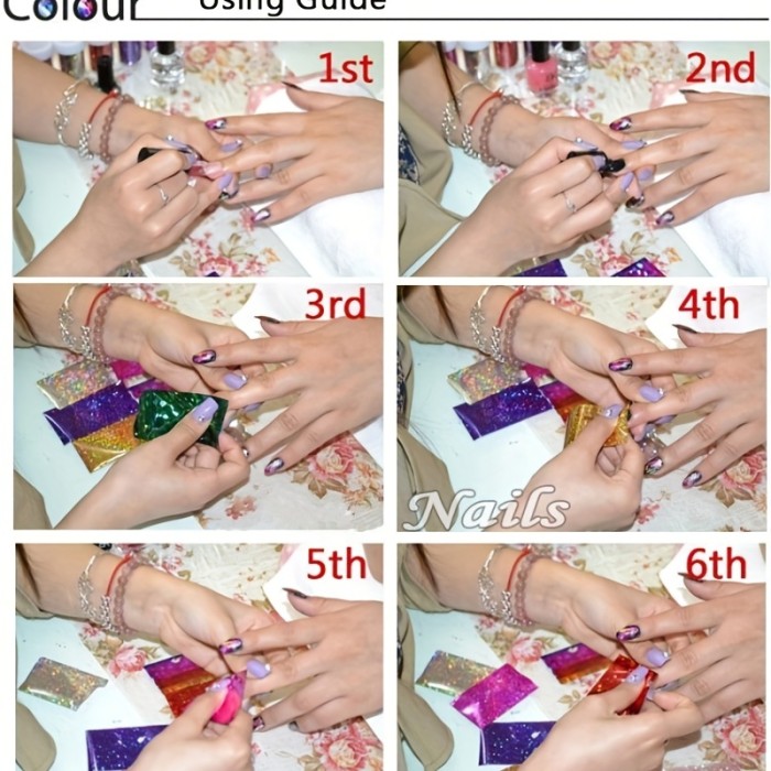 16 Sheets Nail Art Foil Transfer Set Paper Manicure Starry Nail Stickers Fashion Adhesive Nail Decals For Women Girls