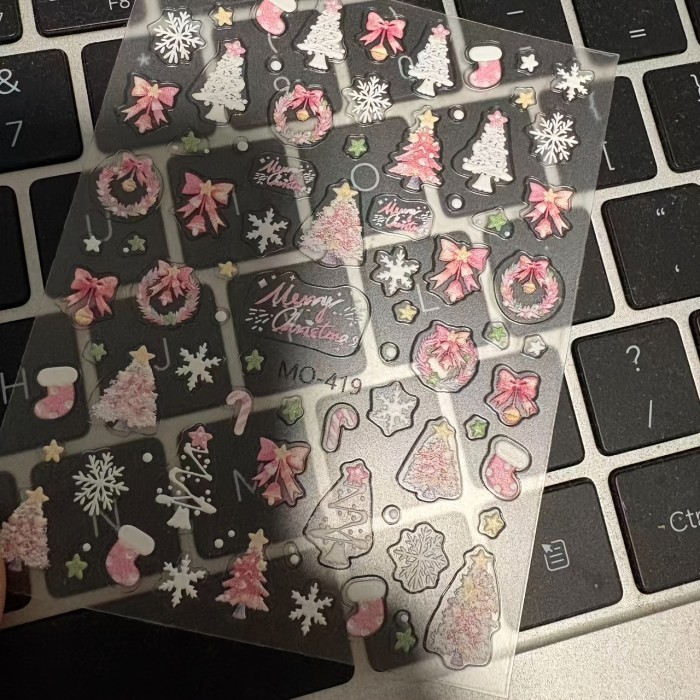 3D Pink Christmas Shell Nail Art Stickers
