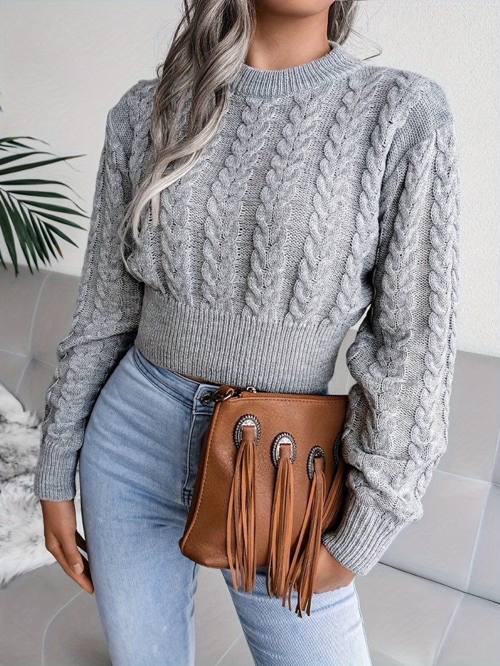 Women's Elegant Cable Cropped Sweater