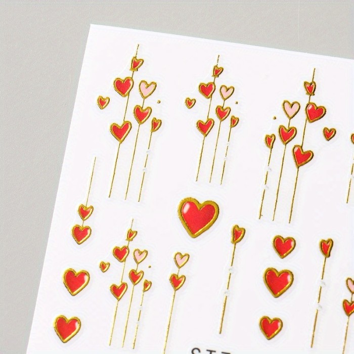 3D Valentine'S Day Heart & Golden Stripe Nail Stickers
