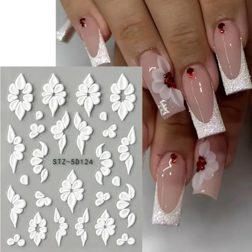 5D Nail Stickers - Elegant Floral petals, Self-Adhesive &Reusable Nail Decals, Glossy Finish for Wedding, Party, Everyday Manicure - Easy Application Nail Art (No Glue Needed), Embossed Texture