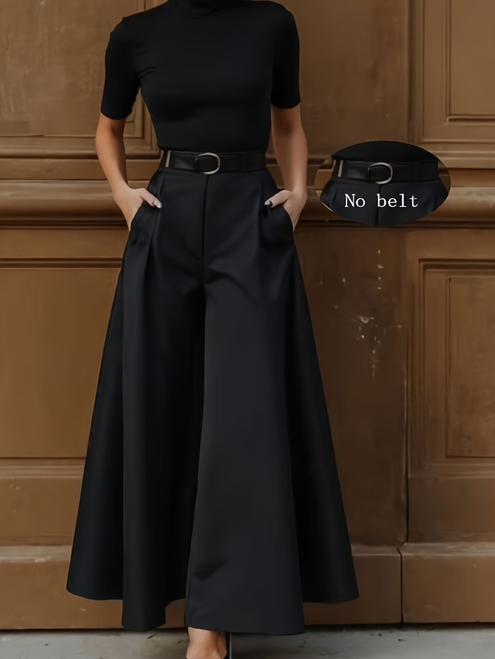 Warrior Style Culottes High-Waisted Warrior Style Black Culottes | Wide-Leg Pants with Pockets