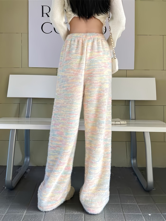 Women'S Casual Rainbow Striped Wide-Leg Pants