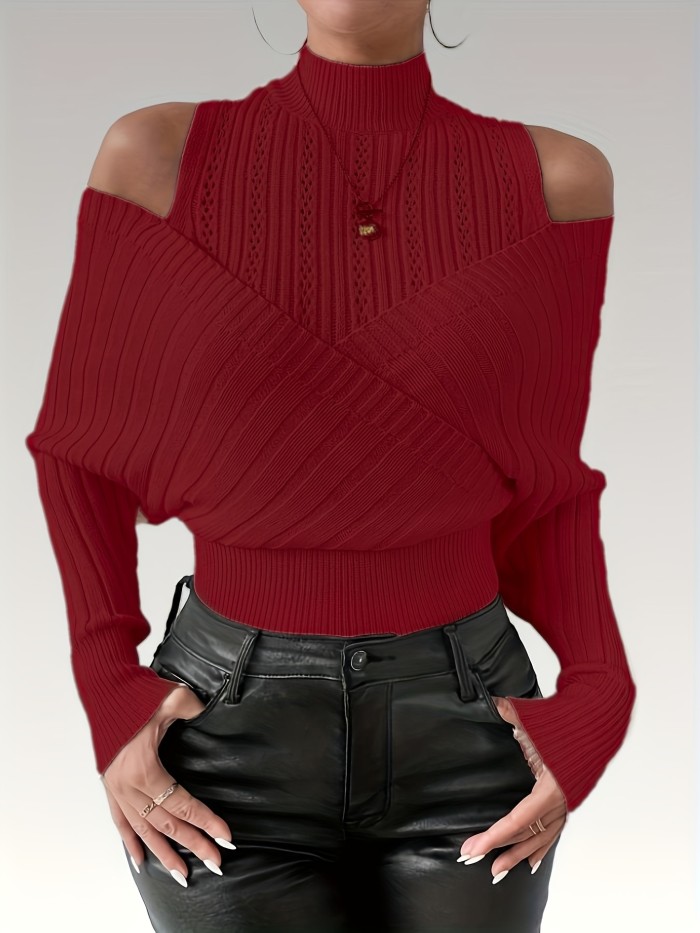 Women'S Elegant Ribbed High-Neck Sweater