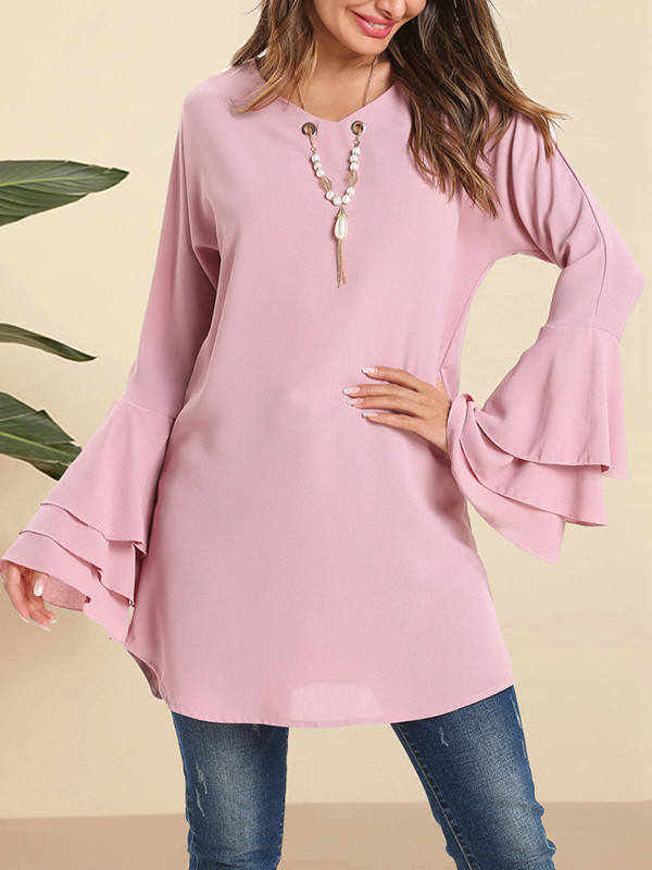 Layered Hollow Loose Long Sleeves V-Neck Blouses&Shirts Tops