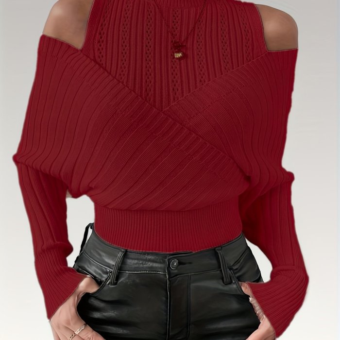 Women'S Elegant Ribbed High-Neck Sweater