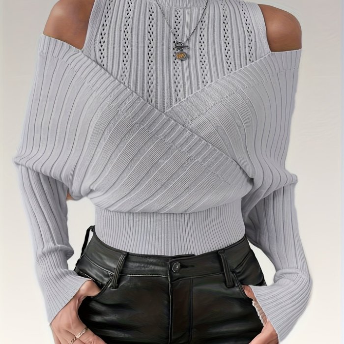 Women'S Elegant Ribbed High-Neck Sweater
