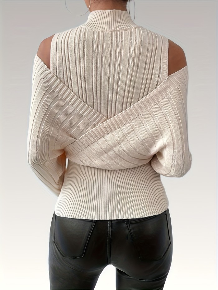Women'S Elegant Ribbed High-Neck Sweater